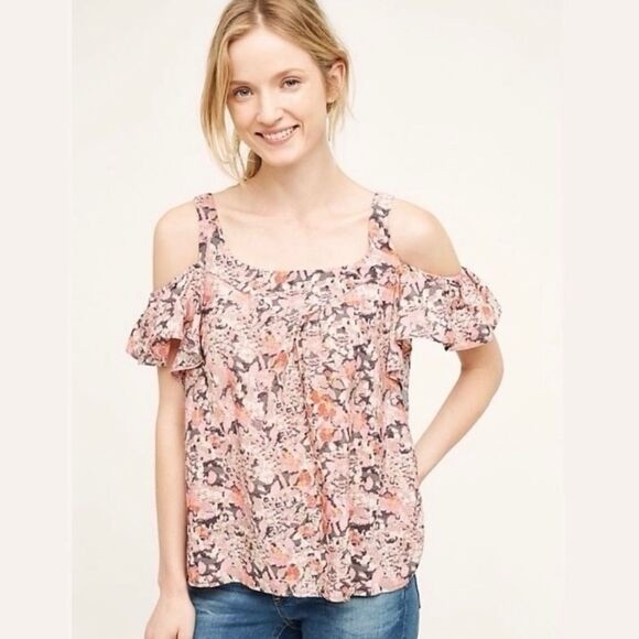 Maeve Tops - MAEVE Anthropologie Womens TOP Short Cold Shoulder Sleeve PINK Gray Size M